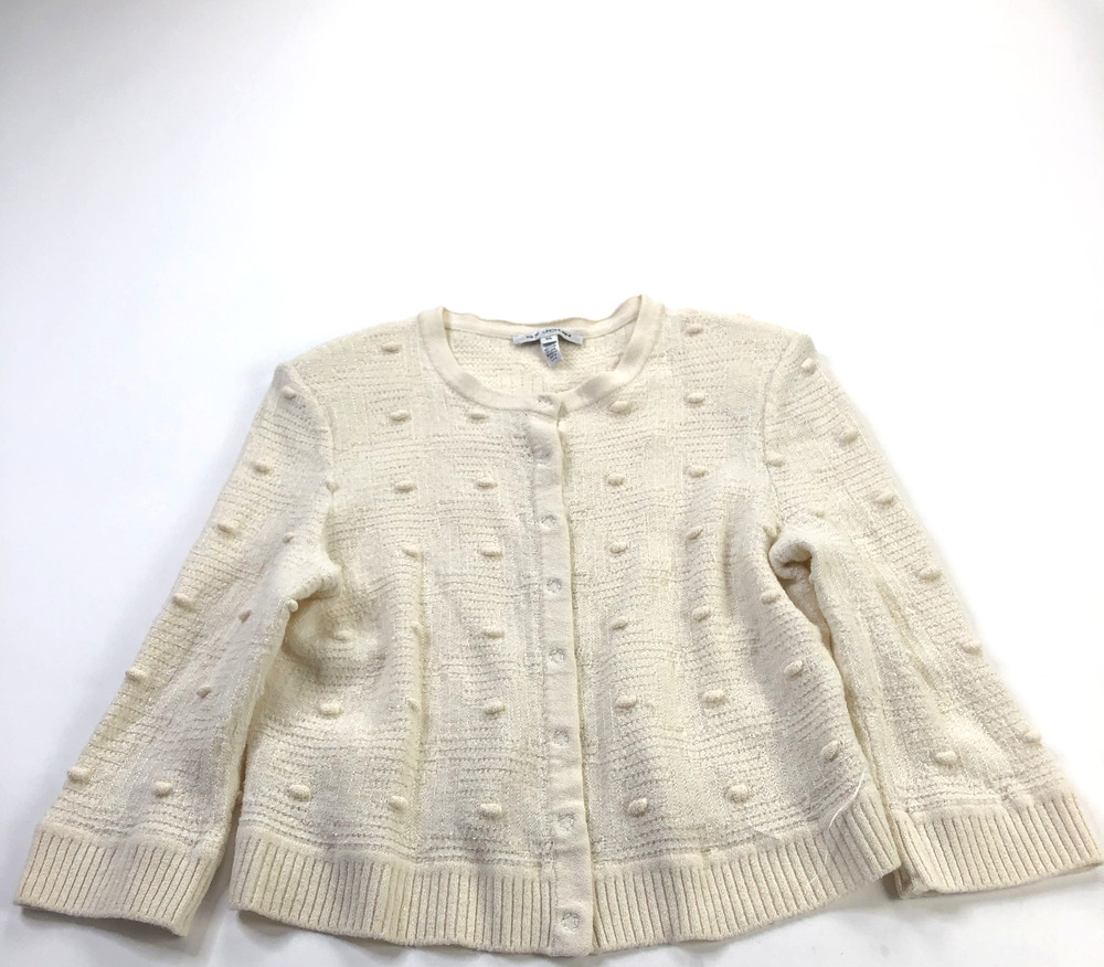 St. John XL Fits XS Wool Rayon? Snap Button Padded Cardigan Sweater Ivory